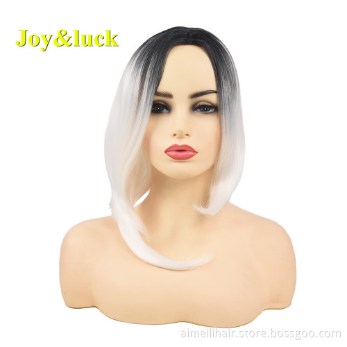 Wholesale  Colored Wig With Bangs for Women Party Cosplay Pink Ombre Green Natural Straight Short Bob Cut Wig Synthetic Wig